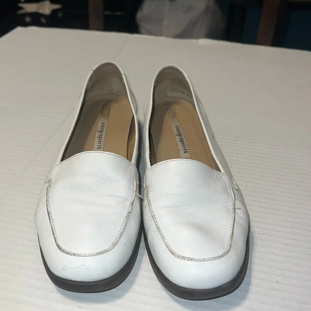 Easy Spirit White Leather Slip On Loafers‎ Comfort Casual Shoes